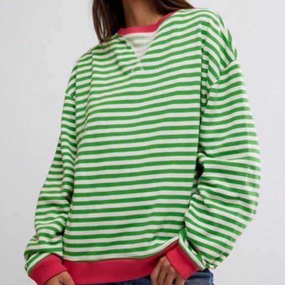 Free People Tops - Free People Classic Striped Crewneck Sweatshirt in Pink Clover Combo NWOT